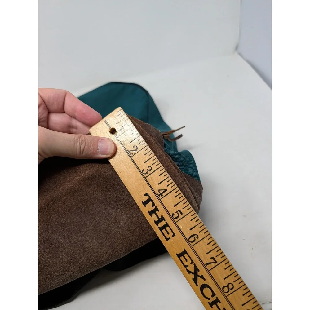Vintage Eastpak Backpack Made in USA Teal Green Canvas Brown Suede Bottom